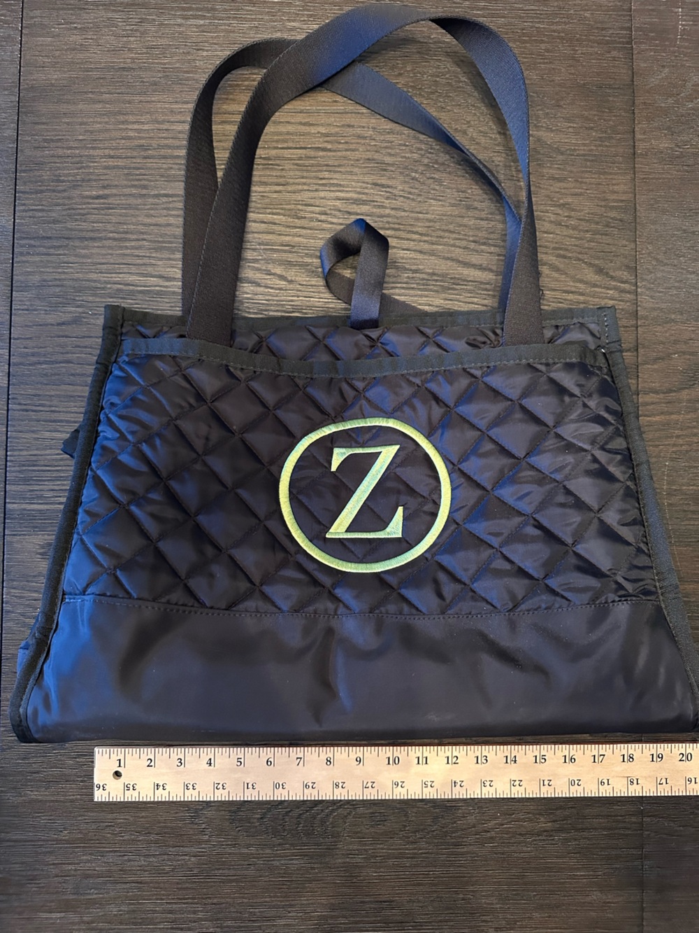 Quilted Black Tote with Lime 'Z' Accent